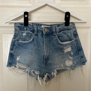 Zara distressed denim shorts